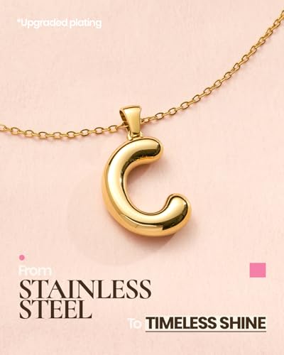 DoDoBeads Stainless Steel Initial Necklace, Waterproof 18K Gold Plated Necklace, Non-Tarnish Chunky Monogram Jewelry Gifts for Women, Mothers Day Gift - style: C