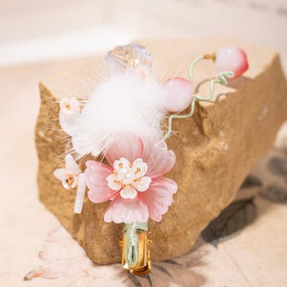 Wedding Hair Clips, Crystal Hair Pins Pearl Rhinestone Hair Barrettes, Bridal Flower Hair Pieces Pearl Headpieces Hair Accessories for Women Girls (Pink&Gray) - color: Pink&Gray