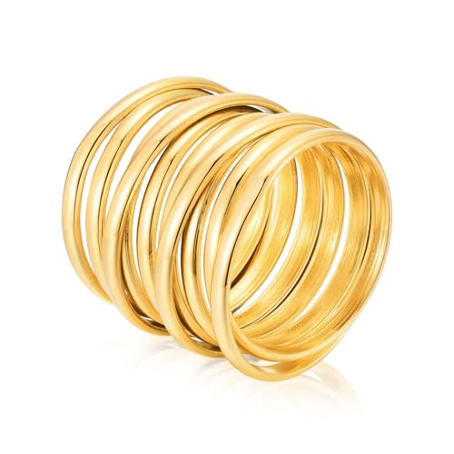 VNOX Gold Rings for Women 丨 14k Gold Plated Stainless Steel Chunky Statement Rings Twisted Braided Ring Stackable Rings Chunky Signet Ring for Womens Jewelry Trendy - style: Wrap
