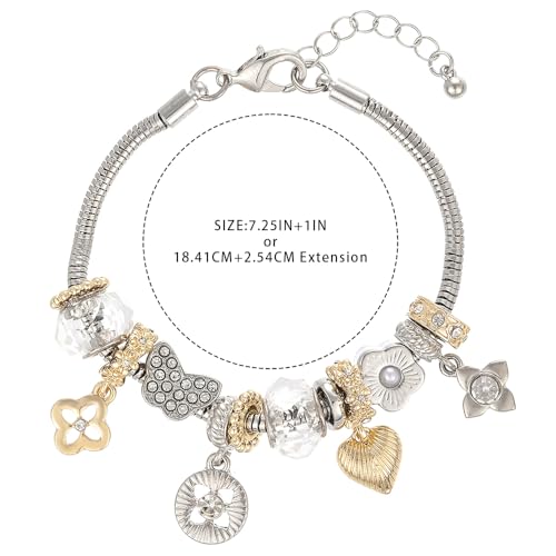 Charm Bracelet Gold Bracelets for Women Gifts | LOVE Heart Hollow Flower Bow Pink Green Square Gemstone Beaded Charm Bracelet Cute Adjustable Bracelet Jewelry - style: Hollow Flower