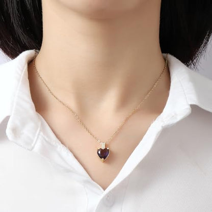 Heart Birthstone Necklace for Women, 14K Gold Plated Birthstone Pendant Necklace Cubic Zirconia Diamond Necklace Dainty Gold Necklace Birthday Gifts for Women Girls - color: 02. February(Amethyst)