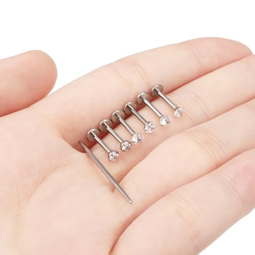 20G 18G 16G F316 Titanium Flat Back Nose Rings Studs Hypoallergenic Screw on Tragus Helix Cartilage Earrings Stud Piercing Jewerly for Women Men Bars 6mm - style: 16G Flat Back Nose Studs-bars 8mm