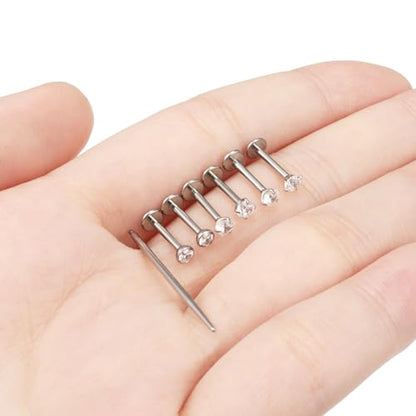20G 18G 16G F316 Titanium Flat Back Nose Rings Studs Hypoallergenic Screw on Tragus Helix Cartilage Earrings Stud Piercing Jewerly for Women Men Bars 6mm - style: 16G Flat Back Nose Studs-bars 8mm