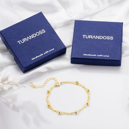 Turandoss Bracelets for Women Trendy | 14K Gold Plated, Dainty CZ Satellite Beads Heart Bracelet Stackable Link Chain Butterfly Bracelet Set Jewelry Gifts - color: Satellite Beaded Link Bracelet