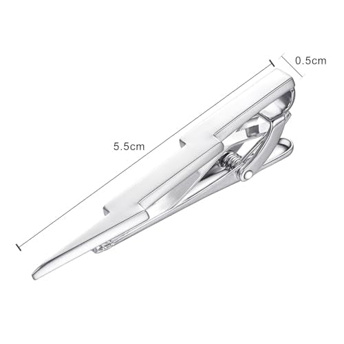 Yoursfs Lightning Bolt Tie Clip for Men Unique 316L Stainless Steel Novelty Tie Bar Super Hero Cool Tie Clips for Valentine's Day Gifts - color: Silver
