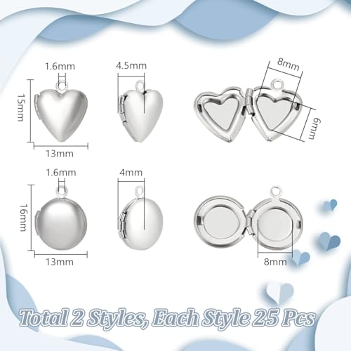 UNICRAFTALE Stainless Steel Memory Locket Pendants Heart Floating Locket Pendants Flat Round Living Memory Pendant Photo Frame Lockets Pendant for DIY Necklaces Jewelry Making - style: Round & Heart