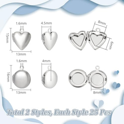 UNICRAFTALE Stainless Steel Memory Locket Pendants Heart Floating Locket Pendants Flat Round Living Memory Pendant Photo Frame Lockets Pendant for DIY Necklaces Jewelry Making - style: Round & Heart