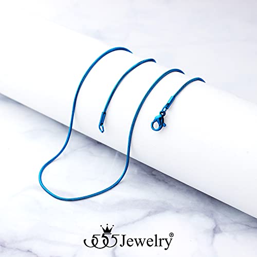 555Jewelry 1.2mm Stainless Steel Snake Chain Necklace for Men & Women, 16-28 Inch - color: Blue