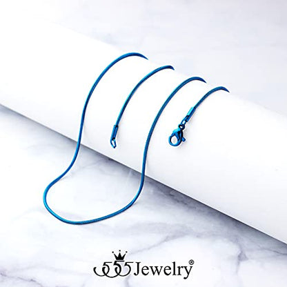 555Jewelry 1.2mm Stainless Steel Snake Chain Necklace for Men & Women, 16-28 Inch - color: Blue