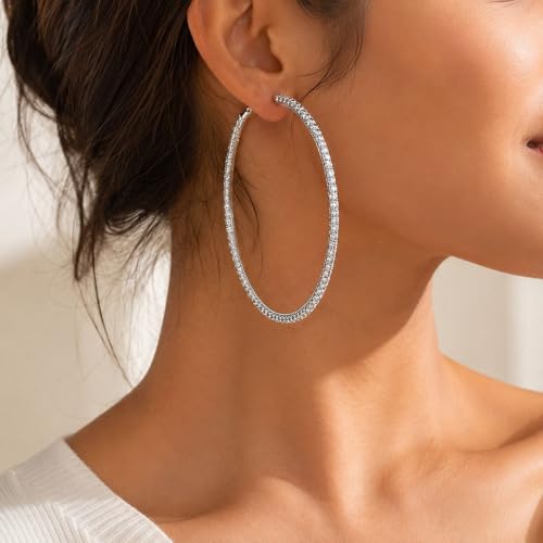 Big Chunky Gold Hoop Earrings for Women Beaded Large Statement Earrings Lightweight Fashion Jewelry Daily Wear Party Gift - color: E5:Silver 8cm