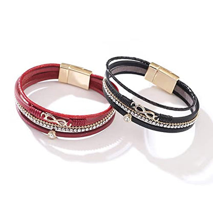 KunBead Infinity Leather Wrap Bracelets for Women Handmade Braided Boho Multi-Layer Bracelet Wristband Cuff Bangle Birthday Jewelry - color: grey