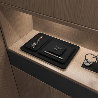 Microfiber Jewelry Trays Stackable Ring Earring Bracelet Necklace Bangle Watch Display Tray Drawer Organizer 3.93 * 3.93 * 0.59inch (Black - color: Black, size: 10*10cm Tray