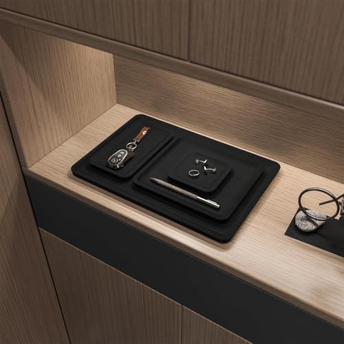 Microfiber Jewelry Trays Stackable Ring Earring Bracelet Necklace Bangle Watch Display Tray Drawer Organizer 7.08 * 3.93 * 0.59inch (Black - color: Black, size: 18*10cm Tray
