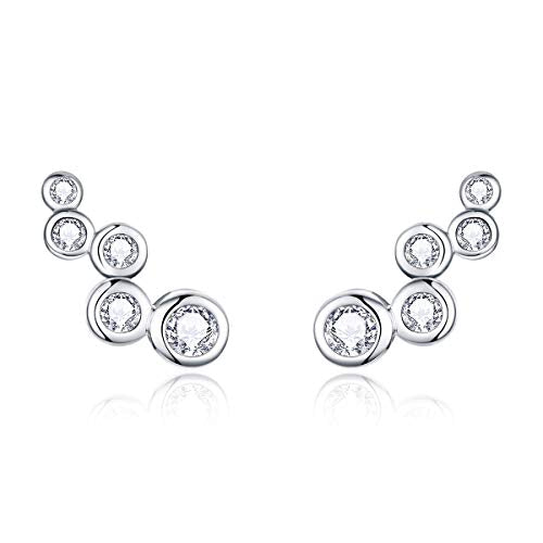 Elegant Round-Cut Crystal Stud Earrings 925 Sterling Silver Simulated Diamond Fashion Cute Climber Wedding Earring Studs Christmas Jewelry Gifts Hypoallergenic for Sensitive Ears