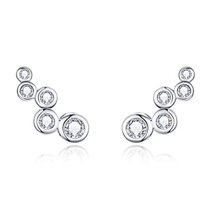 Elegant Round-Cut Crystal Stud Earrings 925 Sterling Silver Simulated Diamond Fashion Cute Climber Wedding Earring Studs Christmas Jewelry Gifts Hypoallergenic for Sensitive Ears