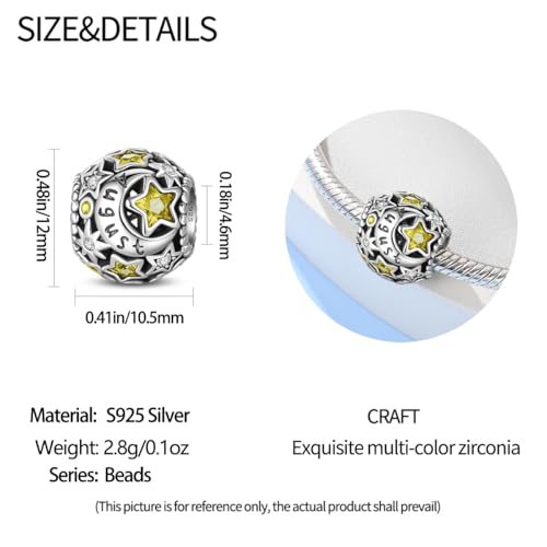 Star Moon 925 Sterling Silver Birthstone Charm for Bracelet Women Jewelry - color: August