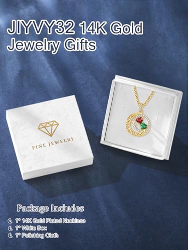 14K Gold Moon and Star Double Birthstone Necklace Gifts for Women | 2 Heart Birthstone Necklace,Mothers Day Wedding Anniversary Birthday Gifts for Wife Mom Daughter Grandma Sister - color: 02-03-Feb-Mar Birthstone