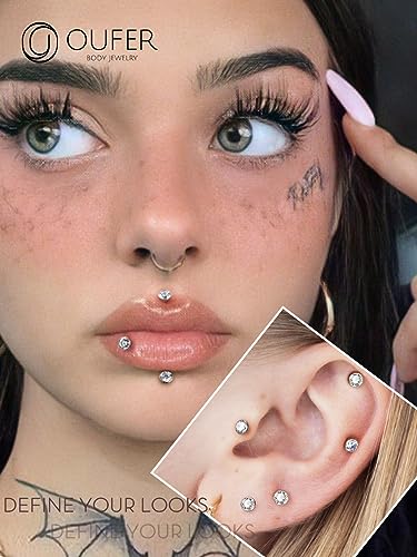OUFER 2Pcs 20G/18G/16G G23 Titanium Threadless Nose Stud Earrings Flat Back Tiny CZ Small Nose Helix Cartilage Tragus Conch Labret Medusa Monroe Piercing Jewelry for Women Men - color: Silver, size: 2pcs, 16g 5.5mm, 4mm cz
