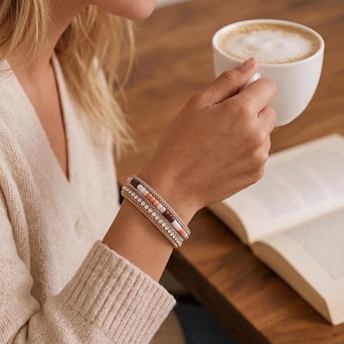 Edoneery Leather Wrap Bracelets for Women, Boho Layered Cuff Bangle | Multi-layer Leather Cuff, Daily wear, Stackable Bangle, Easy on-off, Western Jewelry Gifts for Women - color: Boho-1