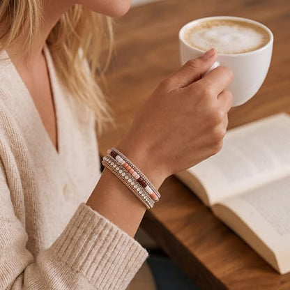 Edoneery Leather Wrap Bracelets for Women, Boho Layered Cuff Bangle | Multi-layer Leather Cuff, Daily wear, Stackable Bangle, Easy on-off, Western Jewelry Gifts for Women - color: Boho-1