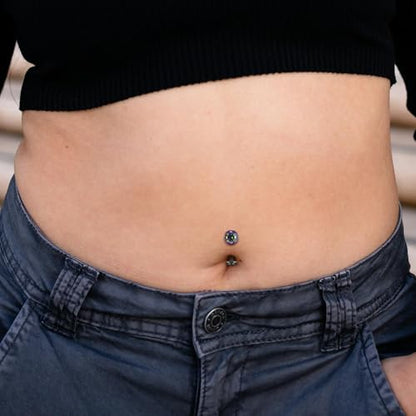 G23 Titanium Belly Jewelry 14G Flat Bottom Floating Belly Button Rings Curved Belly Barbell Navel Ring Belly Piercing 8/10/12/14mm Navel Rings Belly Piercings Jewelry for Women - color: Style1:Black+Vitrail Medium CZ