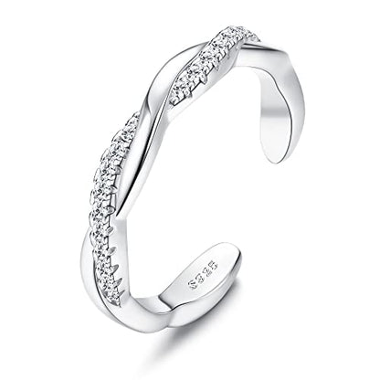 FIASASO 925 Sterling Silver Toe Rings for Women Adjustable 14K White Gold Plated Flower Cz Snake Twist Opal Band Rings Summer Beach Open Toe Rings Foot Jewelry - style: twist