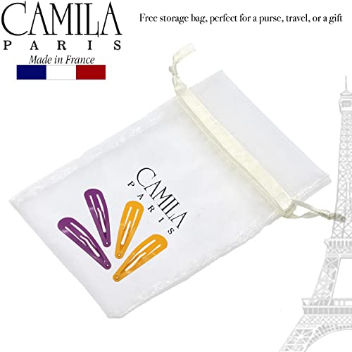 Camila Paris CP1330A French Hair Barrettes Clips, Snap Hair Slides Clic Clac for Women, Styling Girls Side Slide-in Metal Snap Pin Hair Accessories for Women. Strong Hold, No Slip Grip, Made in France - color: 4PK Metal Yellow/Purple 2"