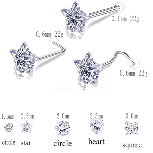 14k Gold Plated 316L Surgical Steel 22g/20g/18g Nose Rings Studs L-Shape Bone Screw Nostril Piercing 1.5mm 2mm 2.5mm 3mm 3.5mm 4.5mm CZ Nose Studs for Women - color: 22g 5pcs S Gold 316L Surgical Steel