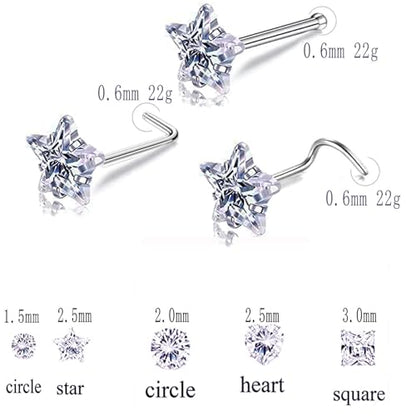 14k Gold Plated 316L Surgical Steel 22g/20g/18g Nose Rings Studs L-Shape Bone Screw Nostril Piercing 1.5mm 2mm 2.5mm 3mm 3.5mm 4.5mm CZ Nose Studs for Women - color: 22g 5pcs S Gold 316L Surgical Steel