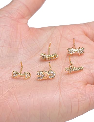 Akeoqi 6-12Pcs Nose Studs Nose Ring Inlaid Cubic Zirconia L Shaped Studs Lotus Star Heart Nose Nostril Piercing Jewelry for Women Men Sliver Gold Rose Gold Tone 20G - color: D: 12-Gold