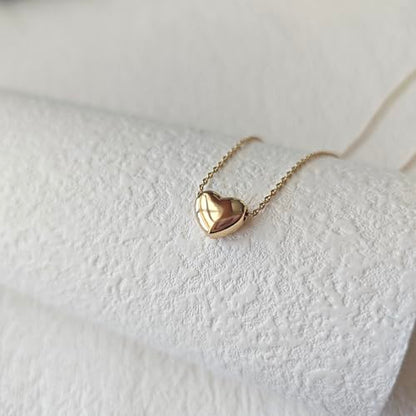 Zeffy Dainty Gold Heart Necklace for Women Trendy 14K Gold/Silver Plate Cute Heart Pendant Choker Necklaces Gold Love Heart Chain Necklace for Women Dainty Gold Jewelry Gifts for Women - style: Tiny Puffy Heart Necklace-Gold