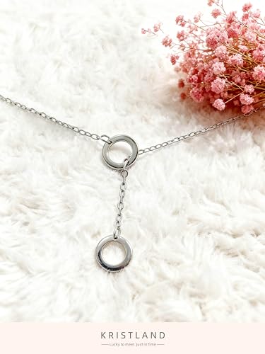 S925 Silver Women's Bar Necklace/Double Circle Layered Y Necklace Chain Adjustable Long/Tiny Pendant Chain Choker for Lady Gift - style: Y Circle