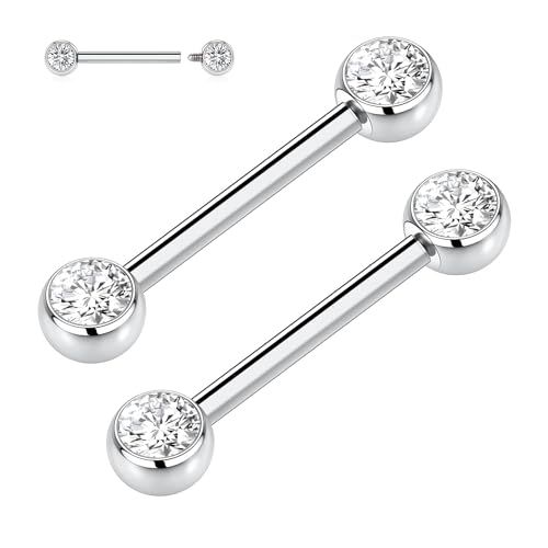 14G Nipple Rings Titanium Nipple Jewelry for Women Bridge Piercings | 1 Pair Nipple Bars,Hypoallergenic Nipple Barbells,Internally Threaded Nipple Piercings,Tongue Rings,Straight Barbells - color: Styele5:Clear CZ,Silver, size: 14G+1/2"(12mm)