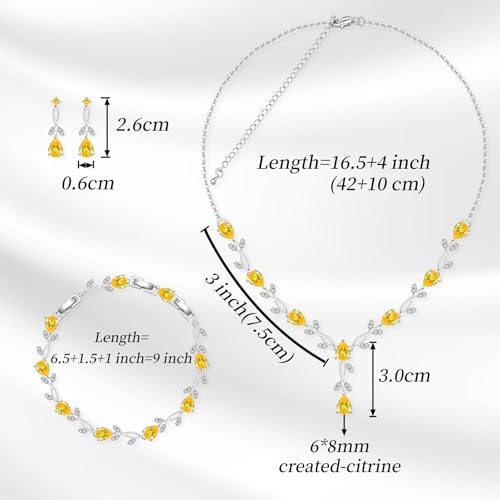 Jewelry Set for Women Bride Bridesmaid Wedding Party Prom Necklace Earrings Bracelet Set Gift for Mother Wife Friend - color: Yellow