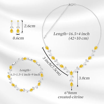 Jewelry Set for Women Bride Bridesmaid Wedding Party Prom Necklace Earrings Bracelet Set Gift for Mother Wife Friend - color: Yellow