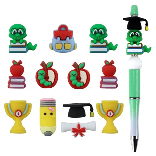 12pcs 3D Student Silicone Focal Beads for pens | Focal Beads for Keychain Making,Pens, Bracelet,Necklace Crafts,Bulk Silicone Beads for DIY（3D Student） - color: 3D Student
