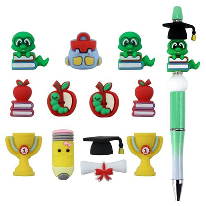 12pcs 3D Student Silicone Focal Beads for pens | Focal Beads for Keychain Making,Pens, Bracelet,Necklace Crafts,Bulk Silicone Beads for DIY（3D Student） - color: 3D Student
