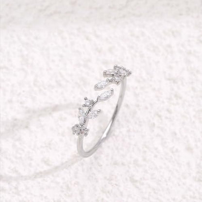 Gold Rings Non Tarnish Silver Adjustable Rings for Women Cubic Zirconia Leaf Ring Dainty Silver Stackable Ring for Women - style: silver