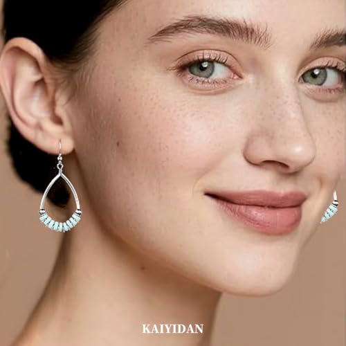 Boho Turquoise Dangle Earrings For Women Trendy,Western Blue Gemstone Drop Earings,Vintage Gothic Ethnic Statement Beach Vacation Long Birthstone Earrings with Leaf Teardrop Turquoise Crystal Tassels,Fashion Jewelry Birthday Gift. - style: A5 Turquoise Li