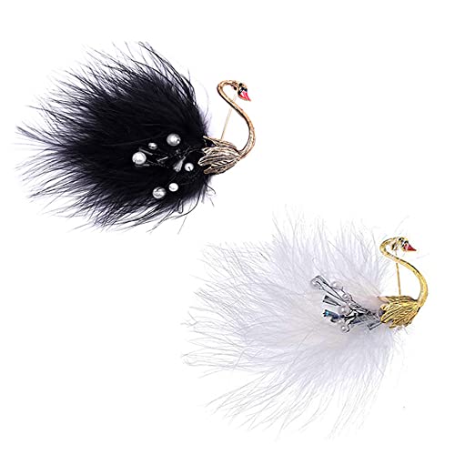 Vctitil 2Pcs Vintage Feather Swan Brooch Pin for Women Girls, Black White Swan Crystal Animal Badge Brooches Lapel Pins Dress Jewelry Gift