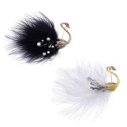 Vctitil 2Pcs Vintage Feather Swan Brooch Pin for Women Girls, Black White Swan Crystal Animal Badge Brooches Lapel Pins Dress Jewelry Gift