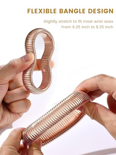 KeyStyle Bangle Bracelets For Women, Stainless Steel Stretch Bracelet Wide | 14K Gold/Rose Gold/Black/Silver Plated Flexible Wide Twisted Link Chain Wristband Jewelry, 10Mm, 16Mm, 20Mm - color: 20mm - Rose Gold