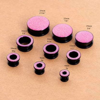 4PCS Shiny Glitter Resin Gauges Stainless Steel Ear Tunnels and Plugs Light blue Green Pink and Dark brown Glitter Colorful Ear Gagues Screw Fit Expander Stretcher Piercings - color: ZS8020H, size: 6mm(2g)