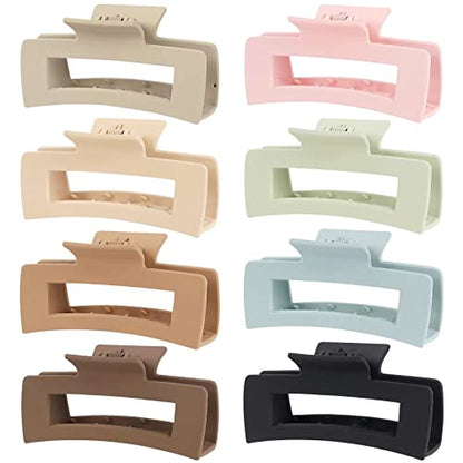 Mandydov 8 Pcs Large Hair Claw Clips 4.1 Inch Non-slip Big Square Matte Claws for Women, Strong Hold Banana Clips for Thick Thin Hair - color: Candy