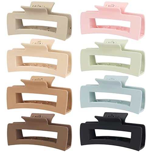 Mandydov 8 Pcs Large Hair Claw Clips 4.1 Inch Non-slip Big Square Matte Claws for Women, Strong Hold Banana Clips for Thick Thin Hair - color: Candy