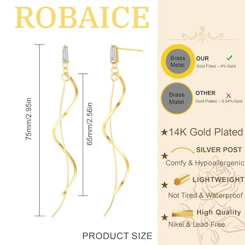 Robaice Long Gold Dangle Earrings for Women, 14K Plated Tassel Earring | Gold Chain Dangling Earrings, Trendy Drop Prom Earring, Lightweight Statement Party Jewelry, Gift for Women - style: C-dangle twist drop