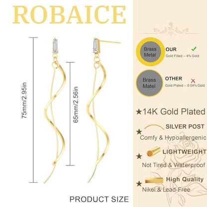 Robaice Long Gold Dangle Earrings for Women, 14K Plated Tassel Earring | Gold Chain Dangling Earrings, Trendy Drop Prom Earring, Lightweight Statement Party Jewelry, Gift for Women - style: C-dangle twist drop