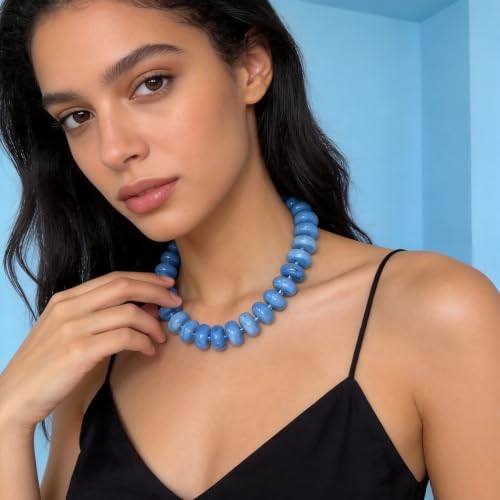 We We Chunky Colorful Beaded Necklace for Women Large Boho Statement Bead Chokers Necklaces Turquoise Blue Big Beads Jewelry Neck Summer Beach - color: sea blue