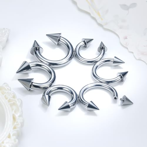 Ruifan 20G 18G 16G 14G 12G 8G 6G 4G 2G Horseshoe Nose Ring Titanium Septum Rings Piercing Jewelry Internally Threaded Gauges Cartilage Conch Helix Rook Lip Tragus Earring Hoop Eyebrow For Women Men - size: Spike: 6G - 12MM
