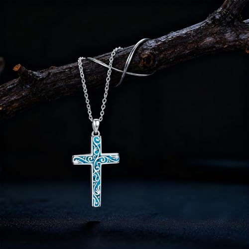Cross Necklace for Men Women 925 Sterling Silver Cross Pendant Necklace Christian Religious Jewelry Gifts for Anniversary - color: 17-Turquoise Cross